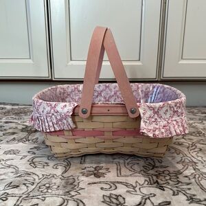 Longaberger 2008 Horizon of hope Pink and Tan Woven Basket with Floral Lining